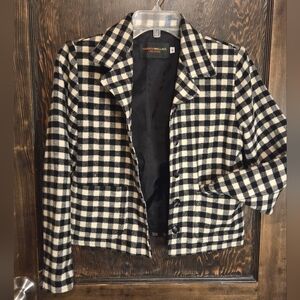 Harris/Wallace Women's Black and White Plaid Checkered Wool Jacket Sz PL